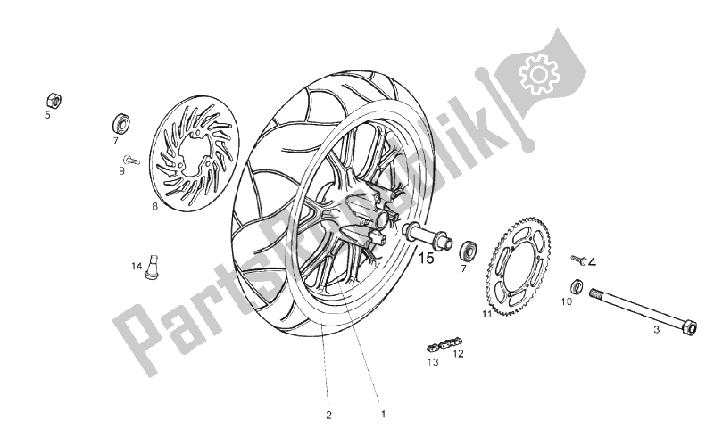 All parts for the Rear Wheel of the Derbi Senda SM DRD X Treme 50 2T E2 Limited Edition 2014