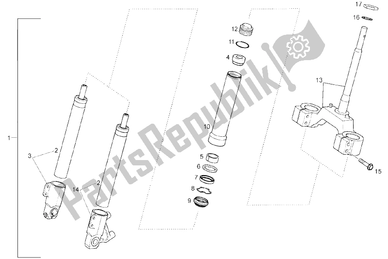 Todas as partes de Garfo Dianteiro do Derbi GP1 LOW Seat 125 CC E3 2 VER 2007