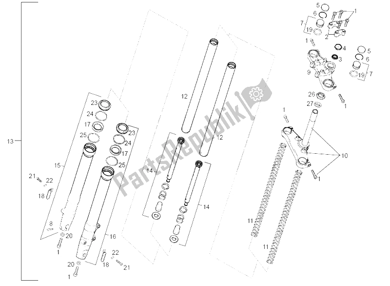 All parts for the Front Fork of the Derbi Senda 50 SM X Race E2 2A Edicion 2005