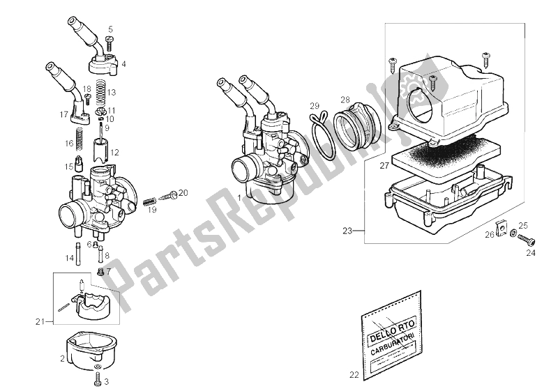 All parts for the Carburettor of the Derbi Variant Revolution E2 50 2004
