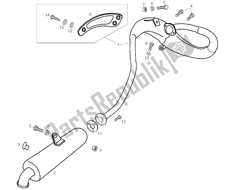 All parts for the Exhaust Unit of the Derbi Senda 50 R X Race E2 3A Edicion 2005