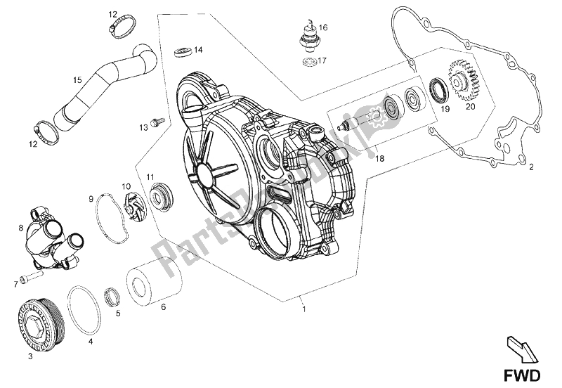 All parts for the Clutch Cover of the Derbi Terra Adventure E3 125 2008