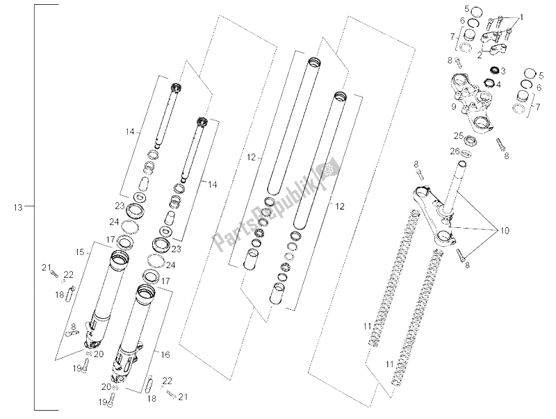 All parts for the Front Fork of the Derbi Senda 50 R X Trem E2 2 Edicion 2005