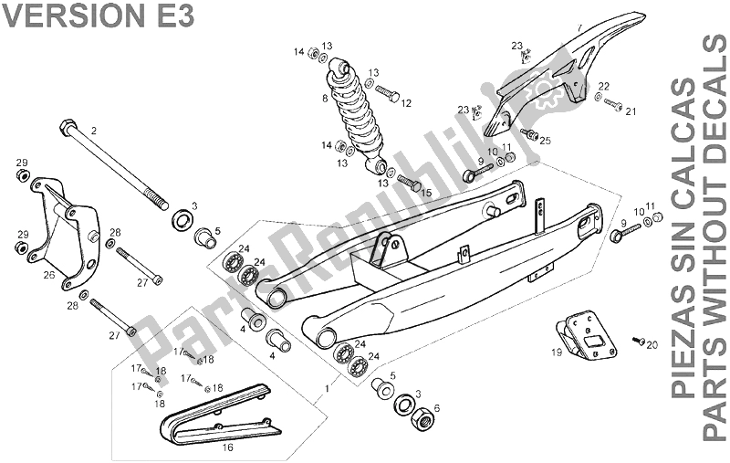 Toutes les pièces pour le Bras Oscillant - Amortisseur (2) du Derbi Senda 125 SM 4T Baja E2 2006