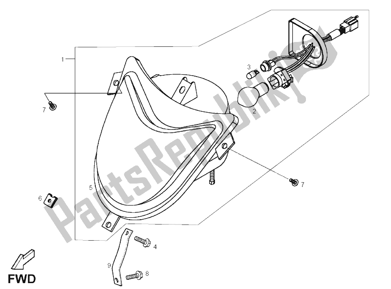All parts for the Front Lights of the Derbi DXR 200 CC 2005