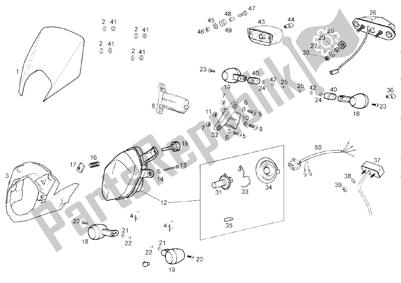 All parts for the Headlight (2) of the Derbi Senda 125 SM 4T E2 Y 2004