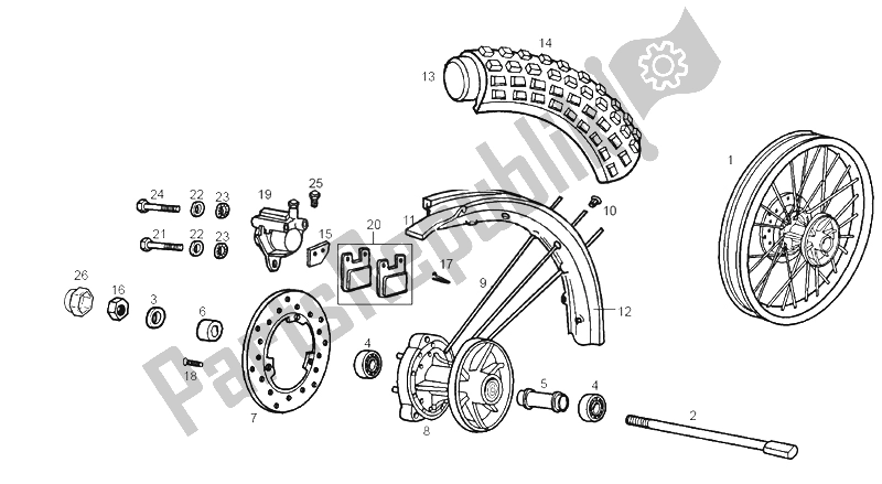 All parts for the Front Wheel of the Derbi Senda 50 R X Trem E2 2004