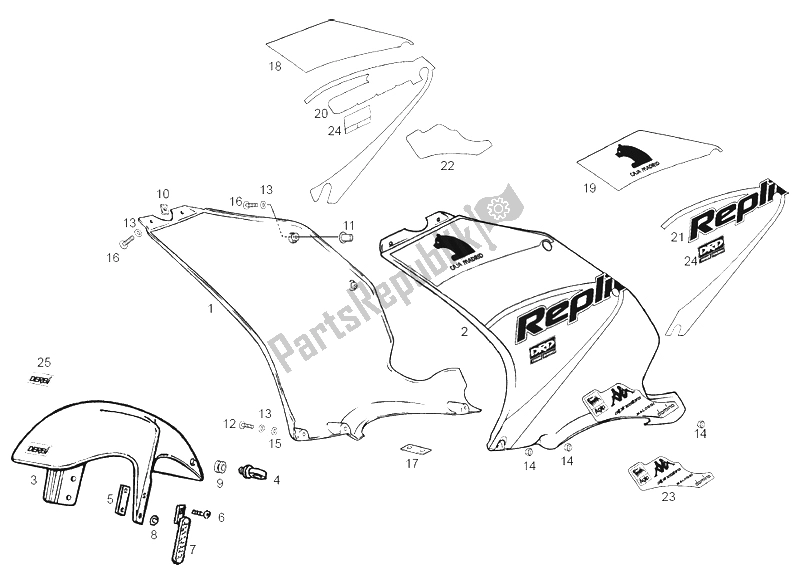 Toutes les pièces pour le Garde-boue Avant du Derbi GPR 50 Replica Racing 2003