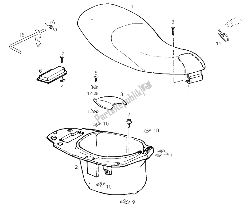 All parts for the Saddle - Helmet Compartment of the Derbi Boulevard 200 CC E2 2005