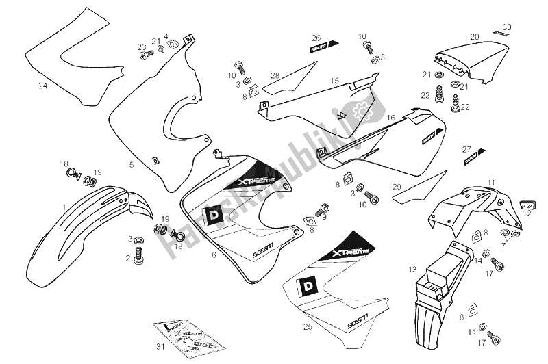 All parts for the Frame of the Derbi Senda 50 SM X Trem E2 2A Edicion 2005