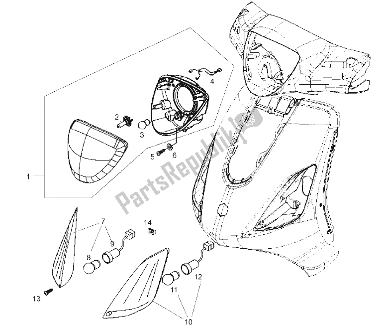 Tutte le parti per il Luci Anteriori del Derbi Boulevard 50 CC 4T E2 25 KMH 2009