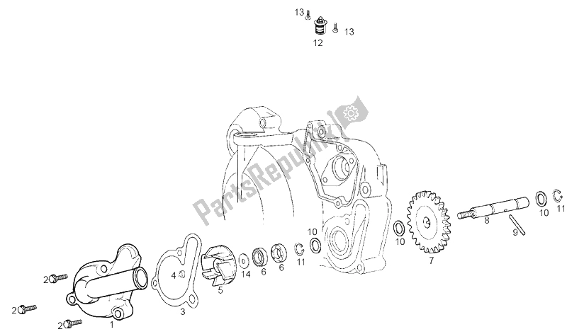 All parts for the Water Pump of the Derbi GPR 50 2T E2 2009