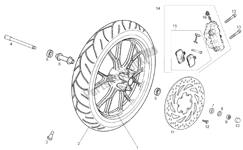 All parts for the Front Wheel of the Derbi GPR 50 2T 2013