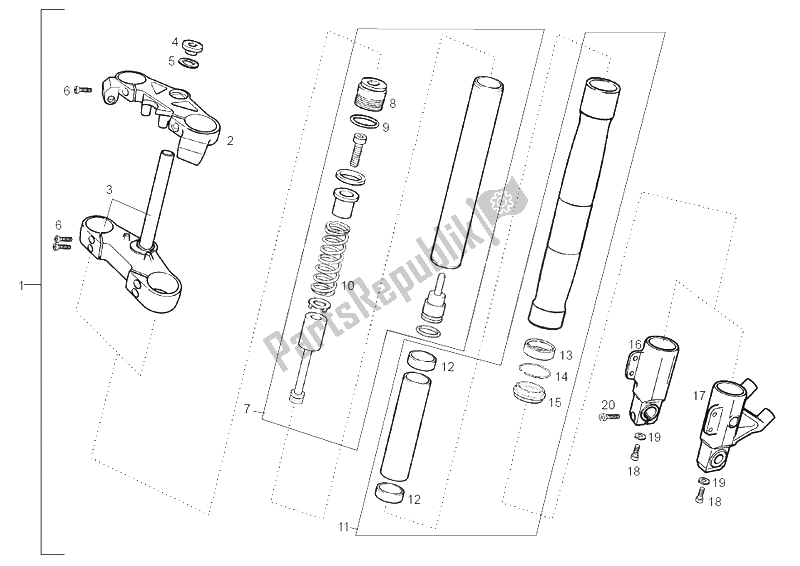 Alle onderdelen voor de Voorvork Sebac van de Derbi GPR 50 Replica R E2 3 VER 2006