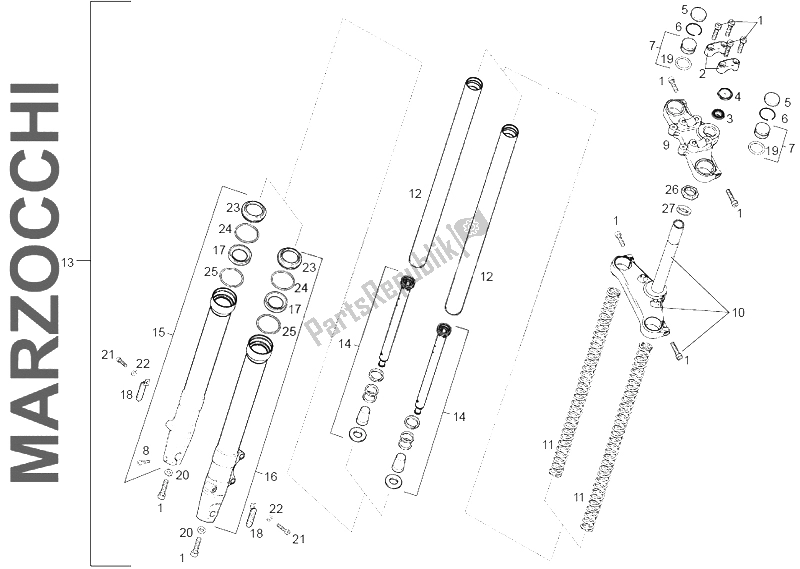Todas las partes para Horquilla Delantera Marzocchi de Derbi Senda 50 R X Race E2 3 VER 2007