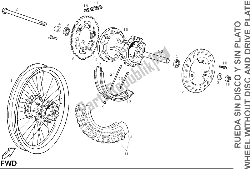 Toutes les pièces pour le Roue Arrière du Derbi Senda 125 R 4T Baja E3 2007