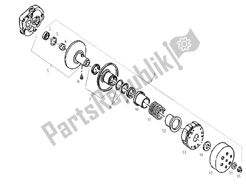 All parts for the Driven Pulley of the Derbi Atlantis 50 2T Bullet 2010