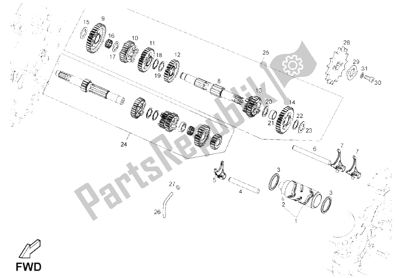 All parts for the Gear Box of the Derbi Mulhacen 125 4T E3 2010
