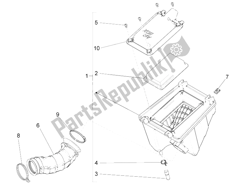 All parts for the Air Filter of the Derbi GPR 50 2T 2013