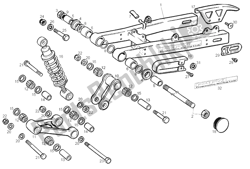 All parts for the Swing Arm of the Derbi GPR 50 Replica Racing 2003