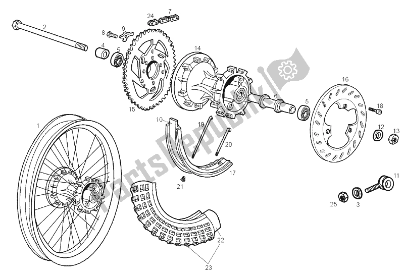 Toutes les pièces pour le Roue Arrière du Derbi Senda 50 R X Race E2 4 Edicion 2006