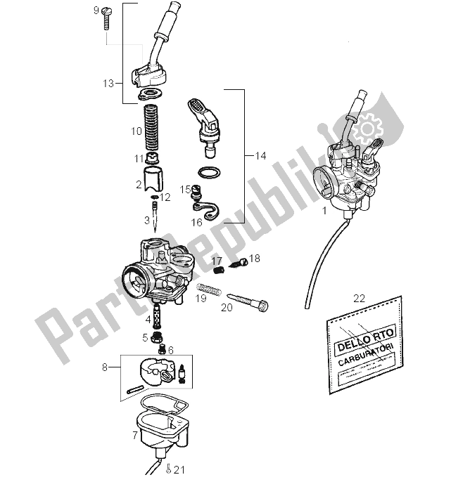 Todas as partes de Carburador do Derbi Senda 50 R DRD Racing E2 2 VER 2005