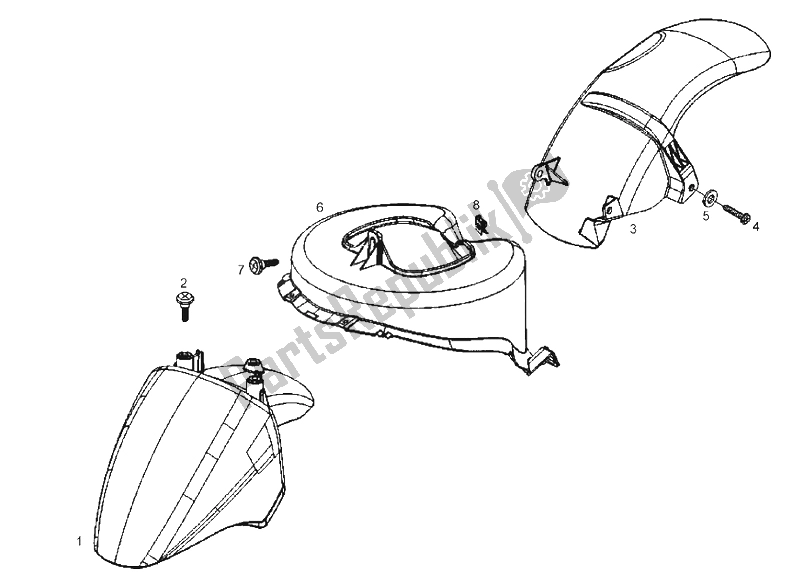 All parts for the Mudguards of the Derbi Boulevard 50 CC 4T E2 25 KMH 2009