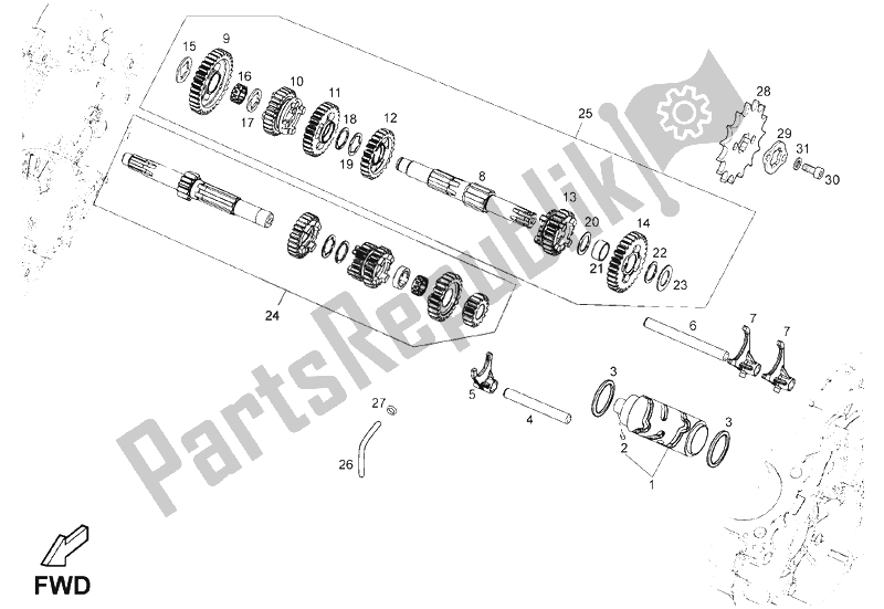 All parts for the Gear Box of the Derbi Cafe 125 E3 2008
