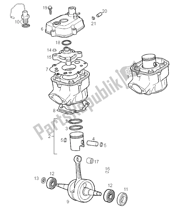 Todas as partes de Eixo De Transmissão - Cilindro - Pistão do Derbi Senda 50 R X Trem E2 3 Edicion 2007