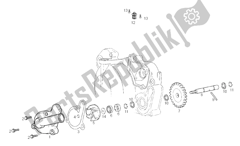 All parts for the Water Pump of the Derbi Senda 50 SM X Race E2 3 Edicion 2007