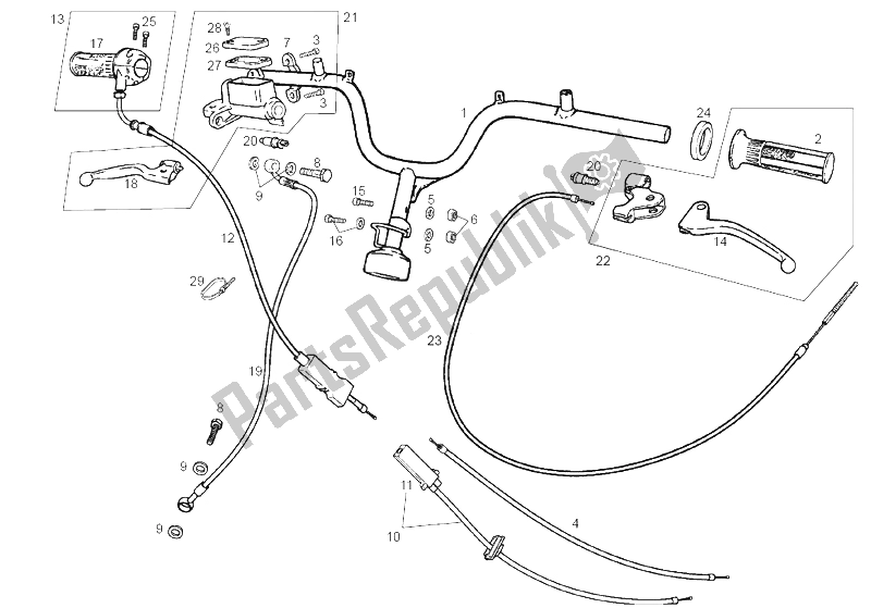 Todas las partes para Manillar - Controles de Derbi Atlantis 50 CC 2T E2 2007