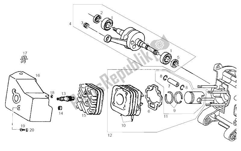 Alle onderdelen voor de Aandrijfas - Cilinder - Zuiger van de Derbi Atlantis O2 Piaggio 3A Edicion 50 2002