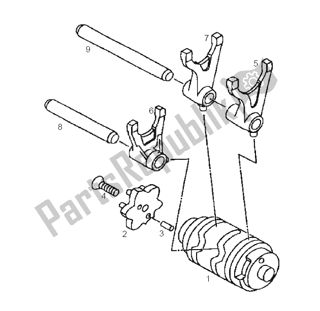 All parts for the Selector Shaft of the Derbi Senda 125 R 4T E2 Y 2004
