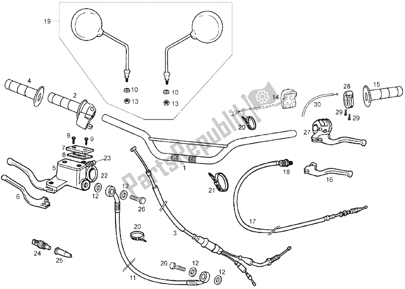 All parts for the Handlebar of the Derbi Senda 50 SM X Trem E2 3 VER 2008