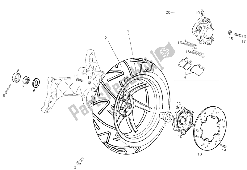 All parts for the Rear Wheel of the Derbi GP1 LOW Seat 125 CC E3 2 VER 2007