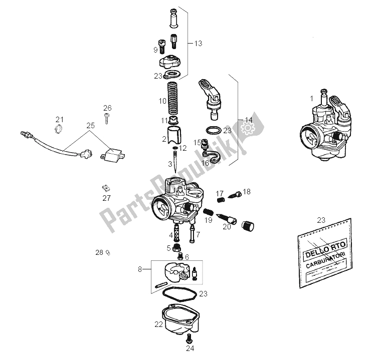 Todas las partes para Carburador de Derbi Senda 50 R X Trem E2 2 Edicion 2005