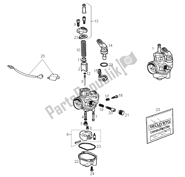 All parts for the Carburettor of the Derbi Senda 50 R Black Devil 2A Edicion 2003
