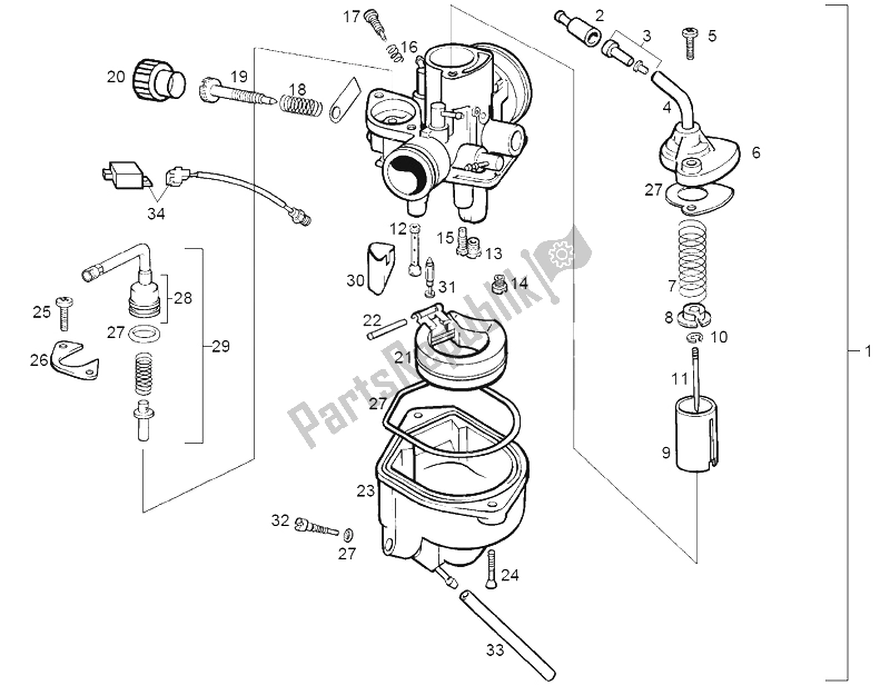 Toutes les pièces pour le Carburateur du Derbi Atlantis LC 50 1999