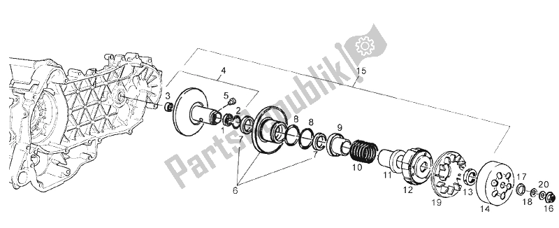 Toutes les pièces pour le Ensemble Variateur du Derbi GP1 250 CC E2 3 VER 2006