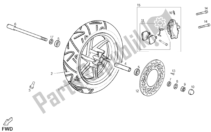 Todas las partes para Rueda Delantera de Derbi GP1 LOW Seat 125 CC E3 2 VER 2007