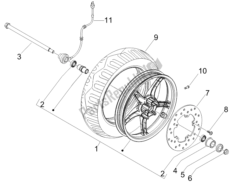 All parts for the Front Wheel of the Derbi Boulevard 100 CC 4T 2010