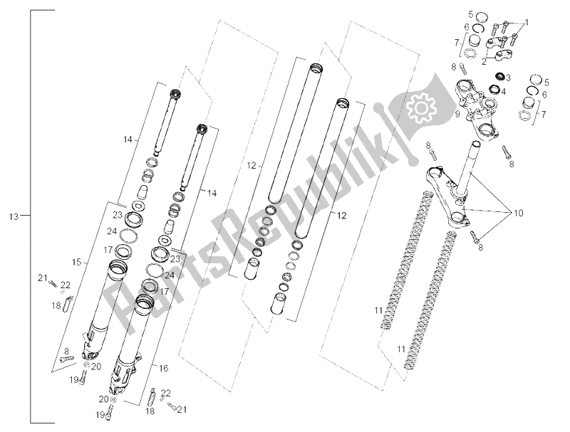 All parts for the Front Fork of the Derbi Senda 50 SM Racer E1 2003