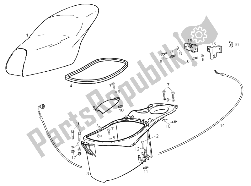 All parts for the Saddle - Helmet Compartment of the Derbi Atlantis Red Bullet E1 50 2003