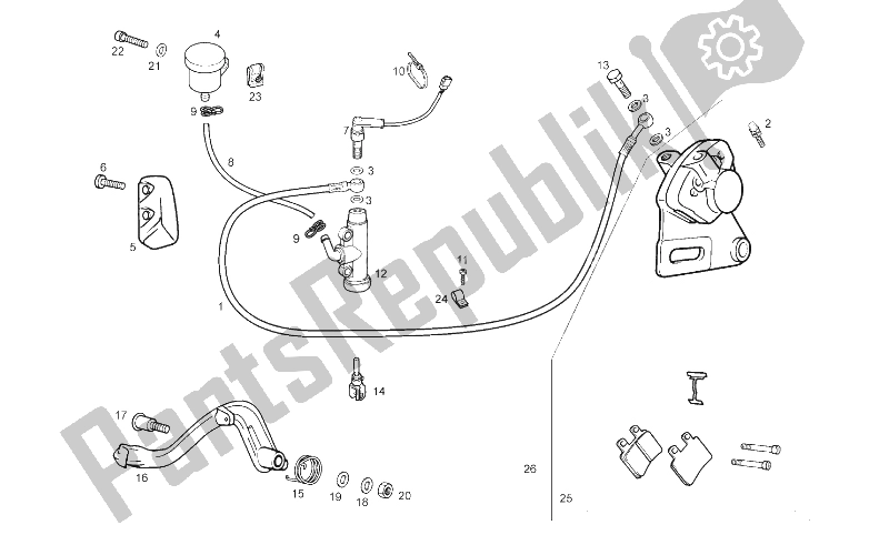 Toutes les pièces pour le Système De Freinage Arrière du Derbi Senda 125 R Baja 4T E3 2010