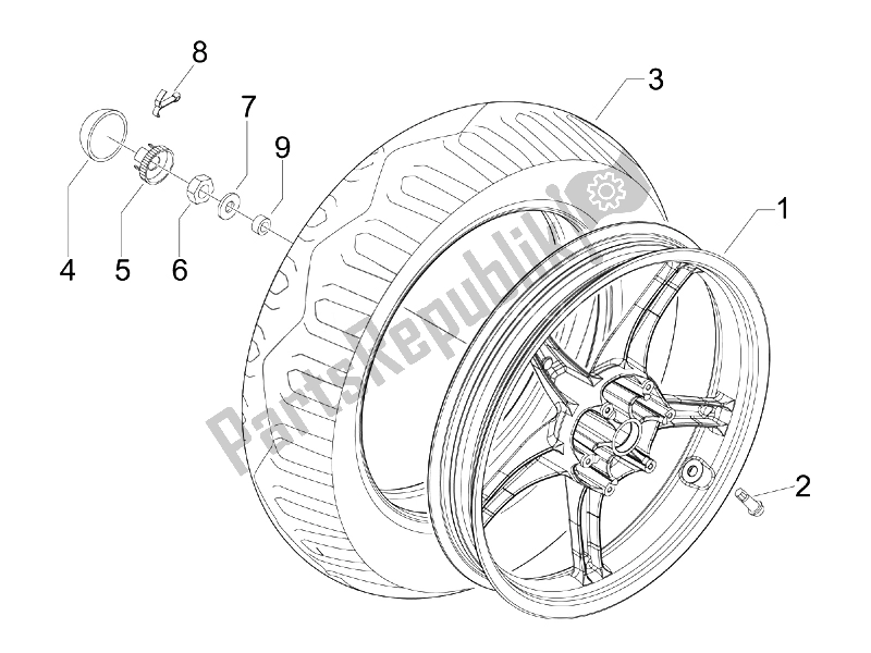 All parts for the Rear Wheel of the Derbi Boulevard 150 4T E3 2010