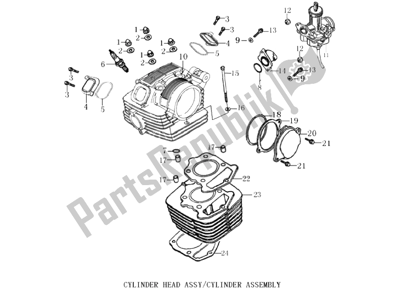 All parts for the Cylinder Head Assy/cylinder Assembly of the Derbi ETX 150 2014