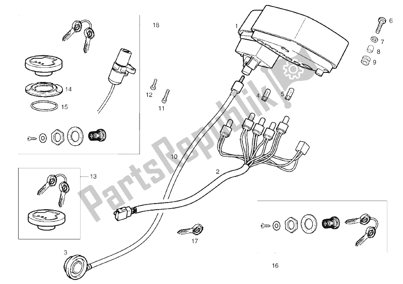 All parts for the Instruments of the Derbi Senda 125 SM 4T E2 Y 2004
