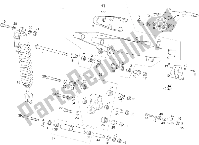 All parts for the Swing Arm - Shock Absorber of the Derbi Senda 125 R SM DRD Racing 4T E3 2 VER 2009