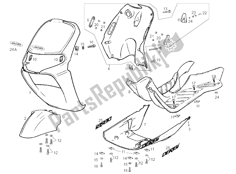 All parts for the Frame of the Derbi Atlantis O2 25 KMH 50 2002