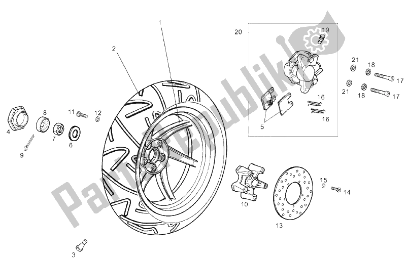 All parts for the Rear Wheel of the Derbi GP1 50 CC Open E2 2 VER 2006